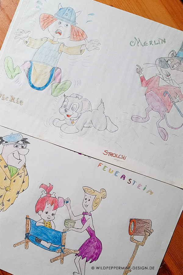 Comicfiguren mit Buntstift gezeichnet